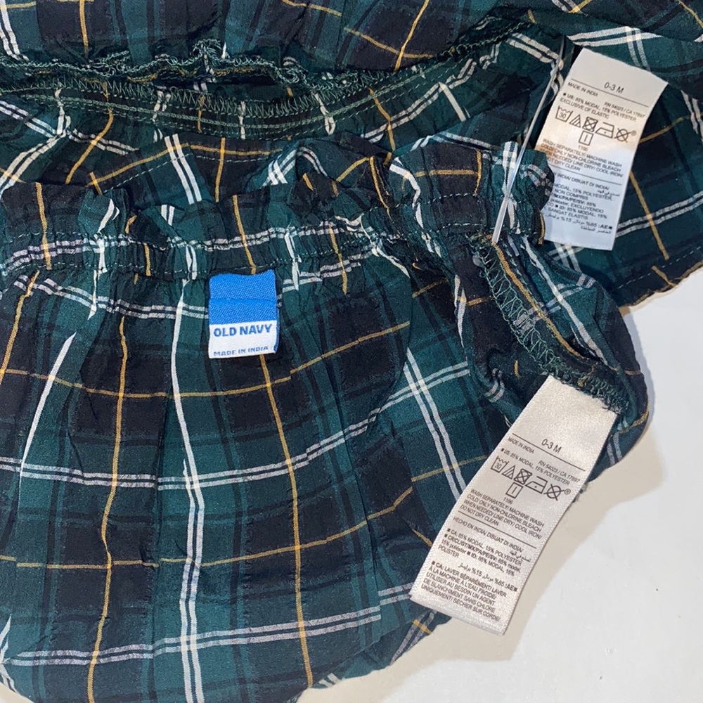 2PC Baby Plaid Dress Top Diaper Undies Green White Size 0-3 Months - Picture 3 of 5